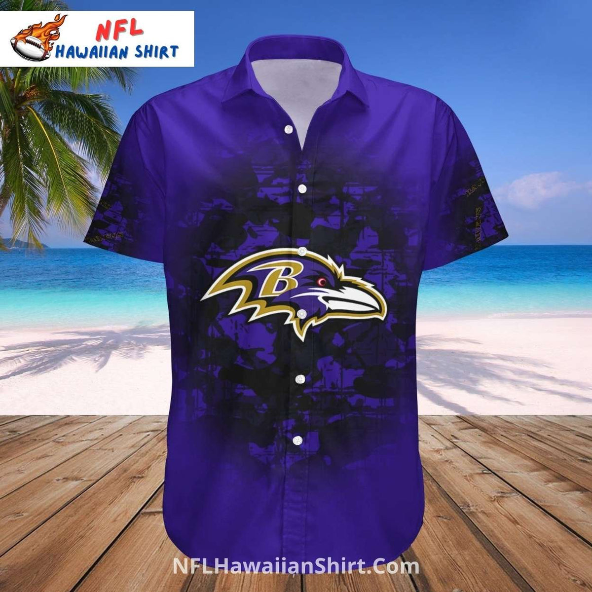 Baltimore Ravens Dark Purple Tropical Hawaiian Shirt