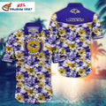 Baltimore Ravens Floral Emblem Aloha Shirt In Purple Yellow