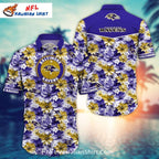 Baltimore Ravens Floral Emblem Aloha Shirt In Purple Yellow