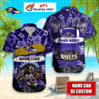 Baltimore Ravens Floral Flock Customizable Aloha Shirt