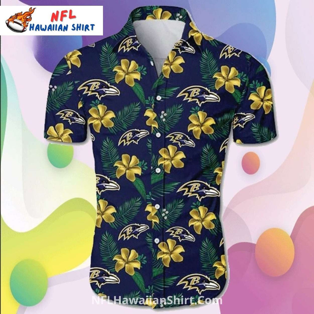 Baltimore Ravens Floral Hawaiian Shirt With Yellow Hibiscus