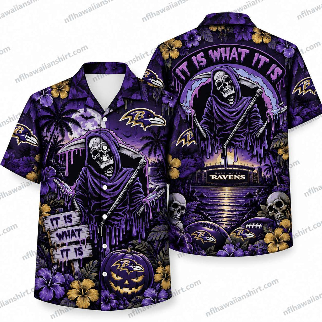 Baltimore Ravens Grim Reaper It Is What It Is Halloween Hawaiian Shirt