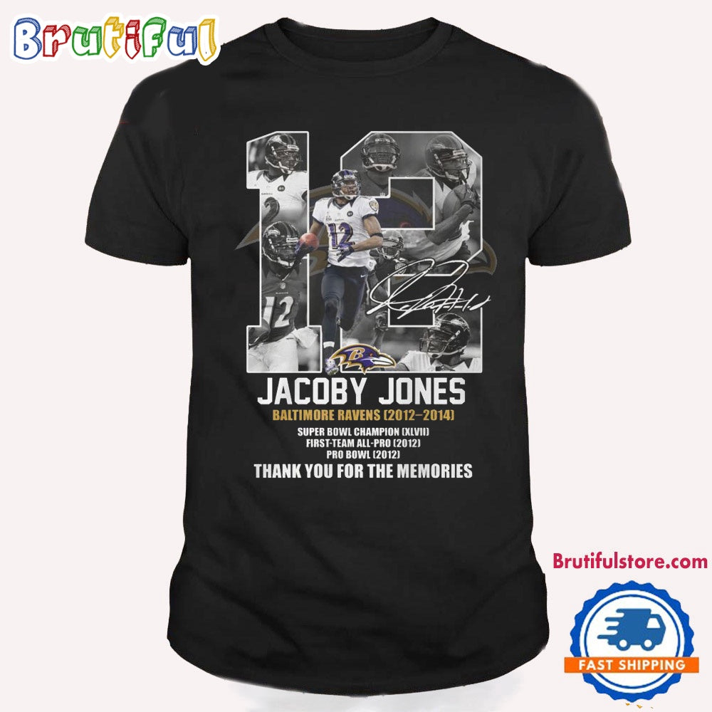 Baltimore Ravens Jacoby Jones 12 Player Signature Graphics T Shirt