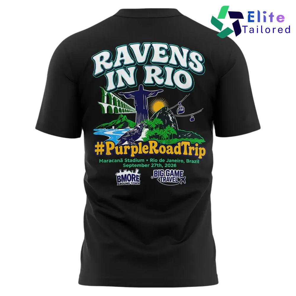 Baltimore Ravens NFL Rio De Janeiro Game 2026 Black T-Shirt