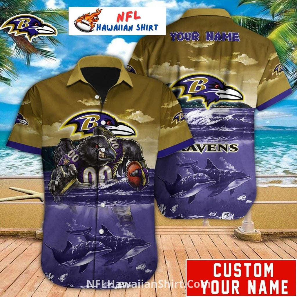 Baltimore Ravens Sunset Palms Custom Name Hawaiian Shirt