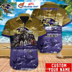 Baltimore Ravens Sunset Palms Custom Name Hawaiian Shirt