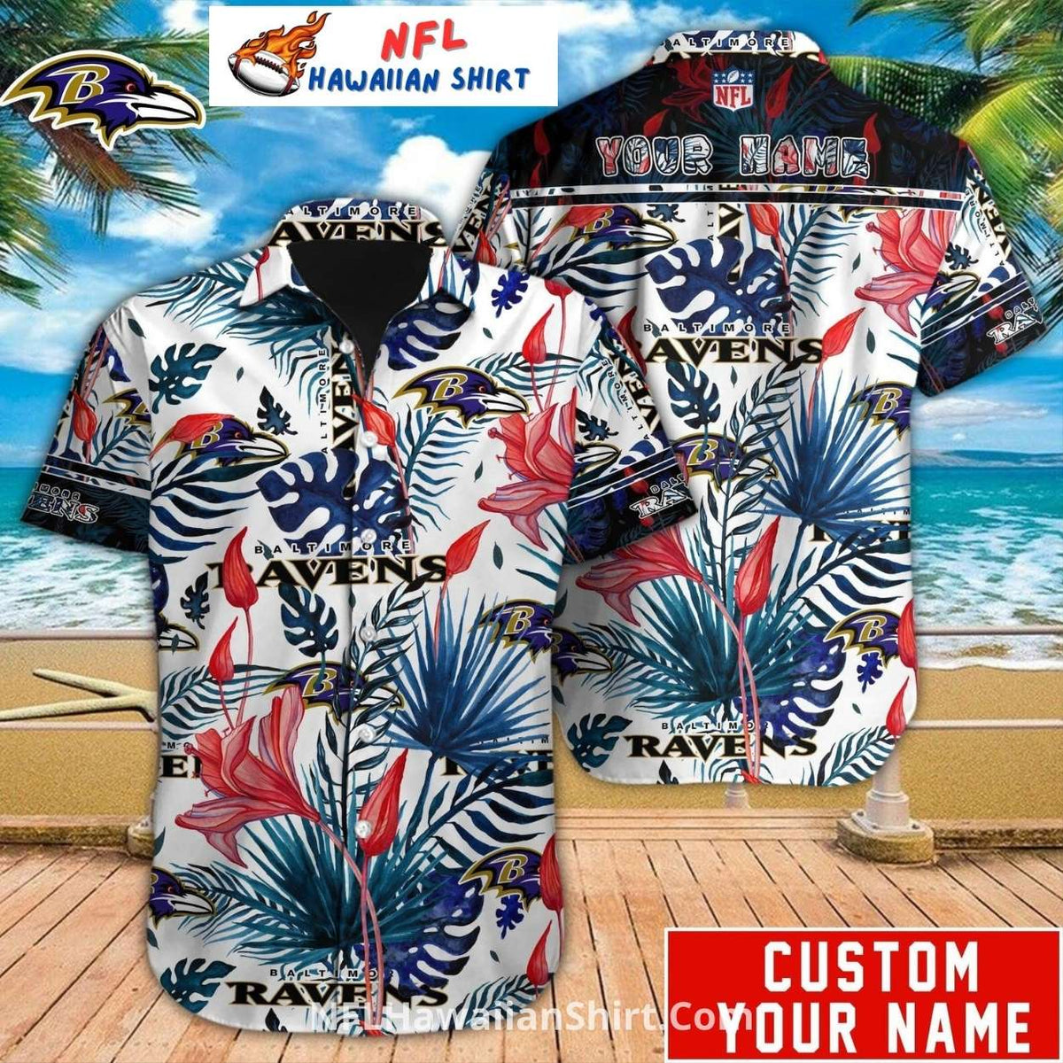 Baltimore Ravens Tropical Flora Personalized Aloha Shirt