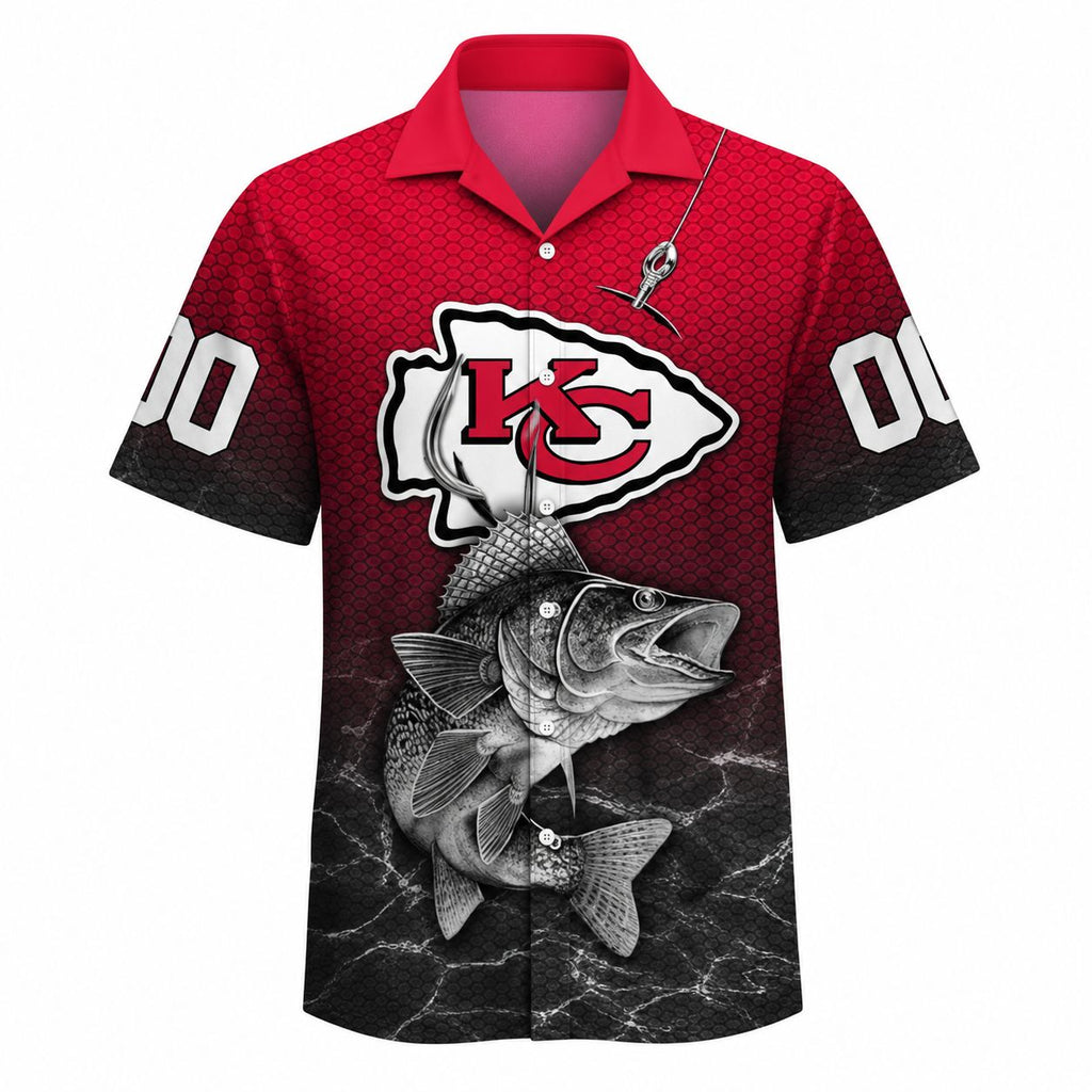 Bass Fishing and KC Chiefs Personalized Hawaiian Shirt: Custom Name and Number for the Fan Who Fishes