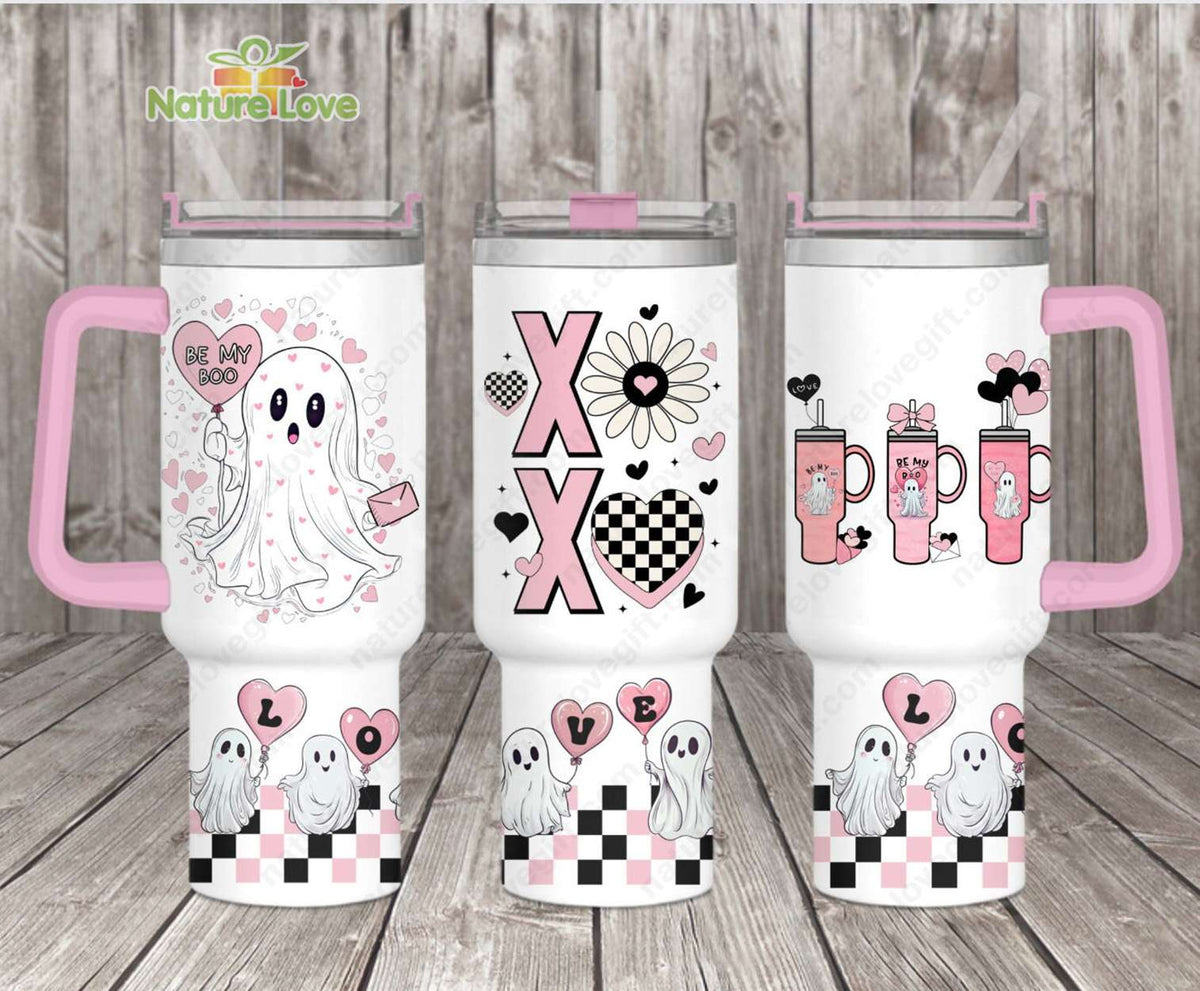 Be My Boo Cute Ghost 40oz Tumbler With Handle Valentine Gift