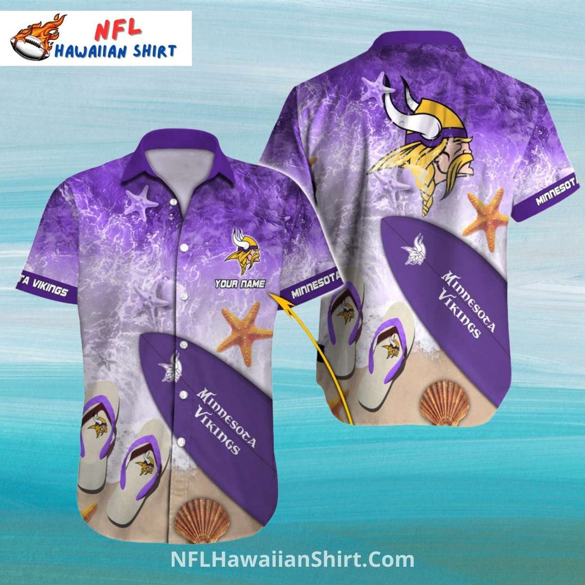 Beach Starfish and Surfboard Minnesota Vikings Aloha Shirt