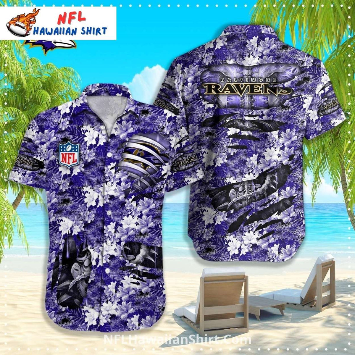 Beachside Mickey Baltimore Ravens Sunset Aloha Shirt
