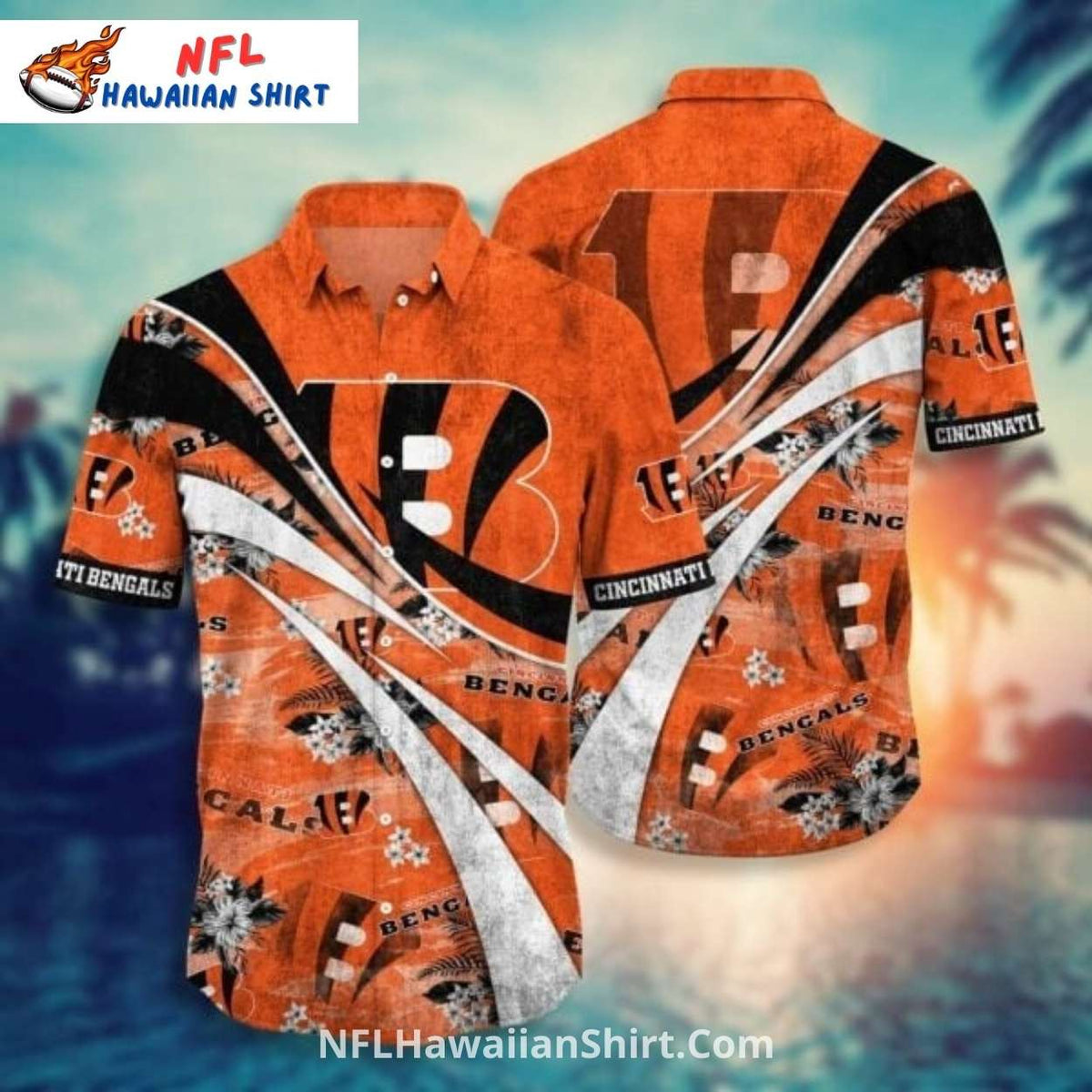 Cincinnati Bengals Aloha Shirt with Bold Logo and Modern Stripes