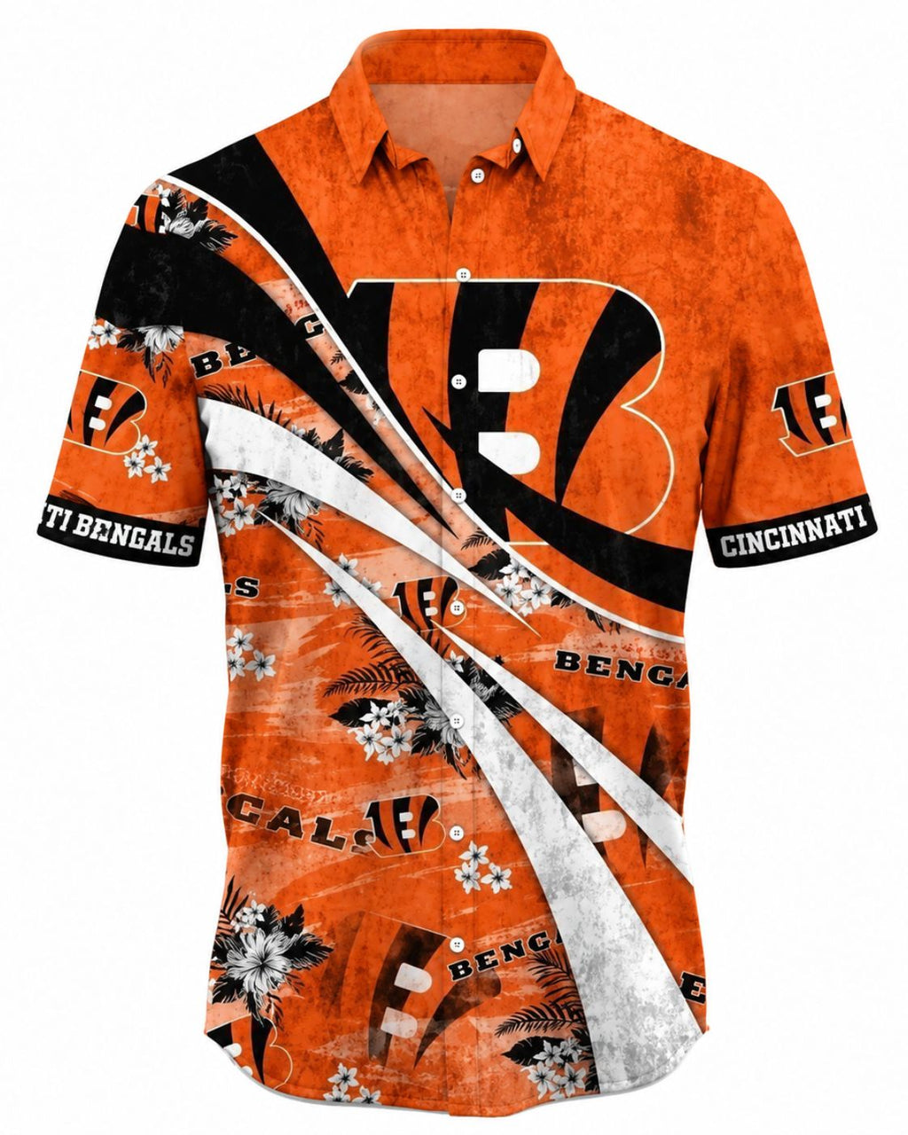 Cincinnati Bengals Aloha Shirt with Bold Logo and Modern Stripes