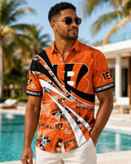 Cincinnati Bengals Aloha Shirt with Bold Logo and Modern Stripes