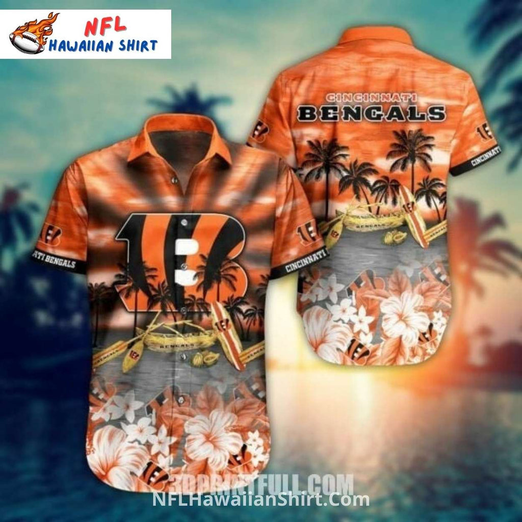 Cincinnati Bengals Beach Hawaiian Shirt with Surfboards and Palm Trees