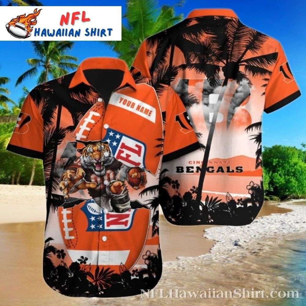 Bengals Beachside Blitz Hawaiian Shirt with Custom Name and Tiger Mascot