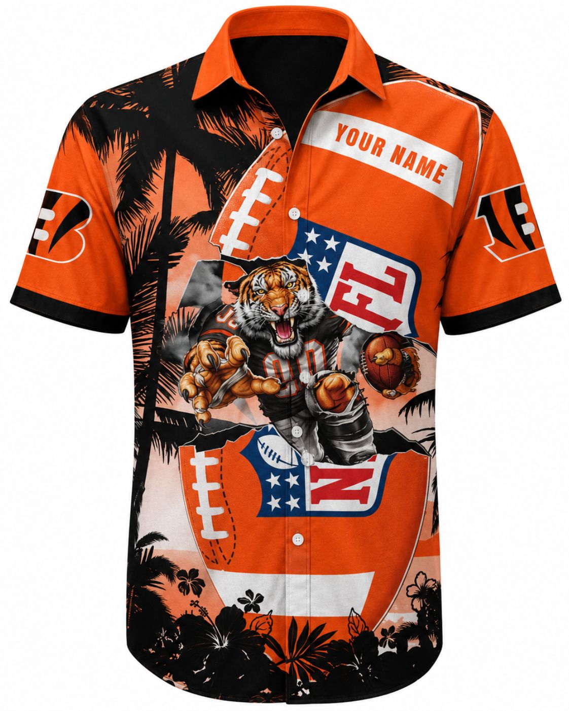 Bengals Beachside Blitz Hawaiian Shirt with Custom Name and Tiger Mascot