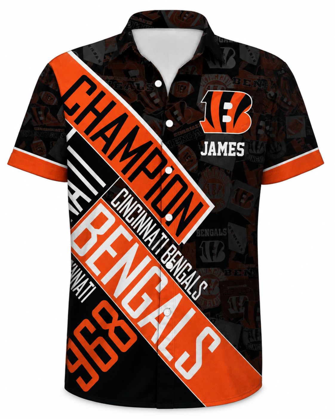 Bengals Champion Design Hawaiian Shirt with Custom Name – Typography Fan Edition