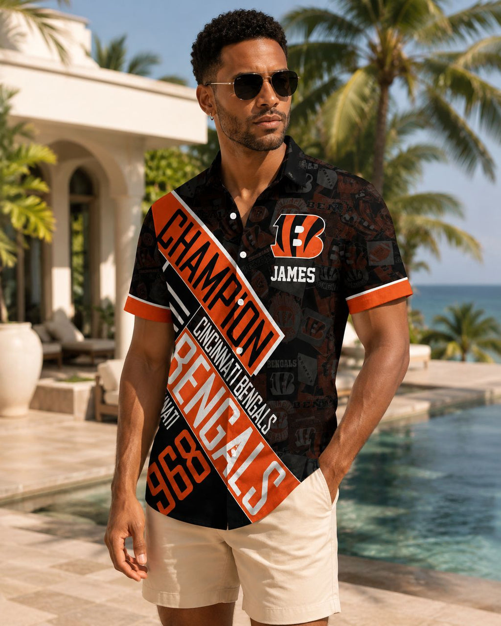 Bengals Champion Design Hawaiian Shirt with Custom Name – Typography Fan Edition