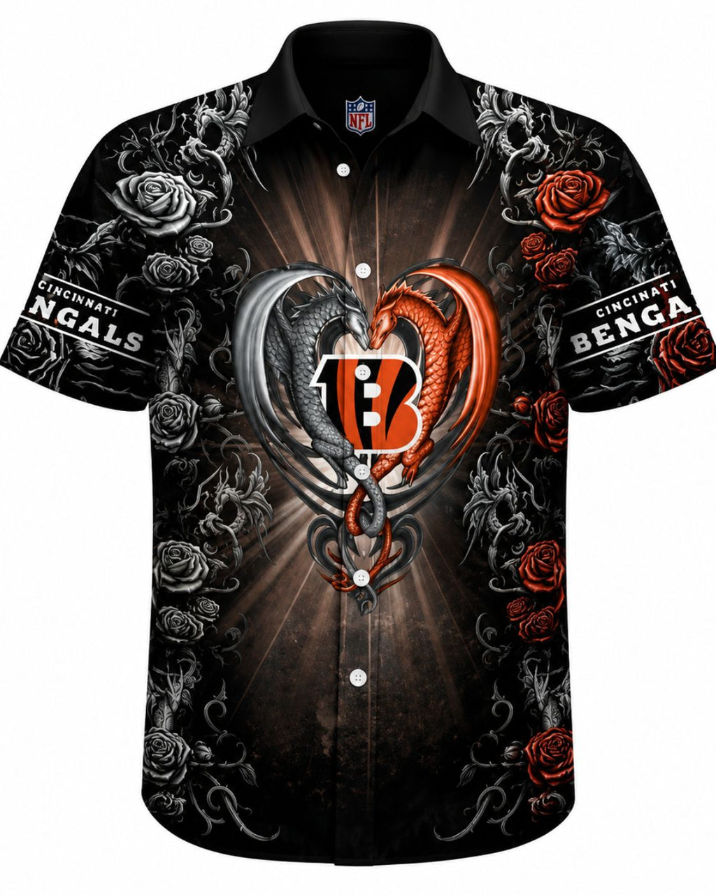 Bengals Gothic Heart Personalized Hawaiian Shirt – Dark Romance Aloha Style