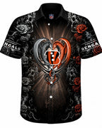 Bengals Gothic Heart Personalized Hawaiian Shirt – Dark Romance Aloha Style