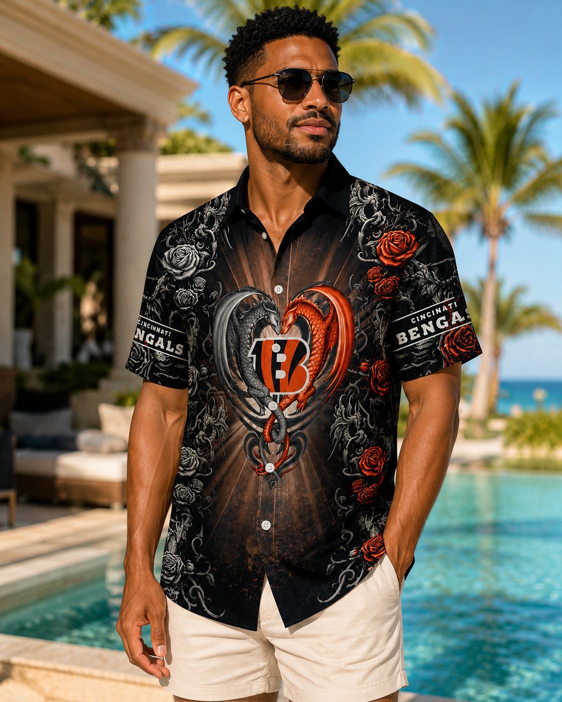 Bengals Gothic Heart Personalized Hawaiian Shirt – Dark Romance Aloha Style