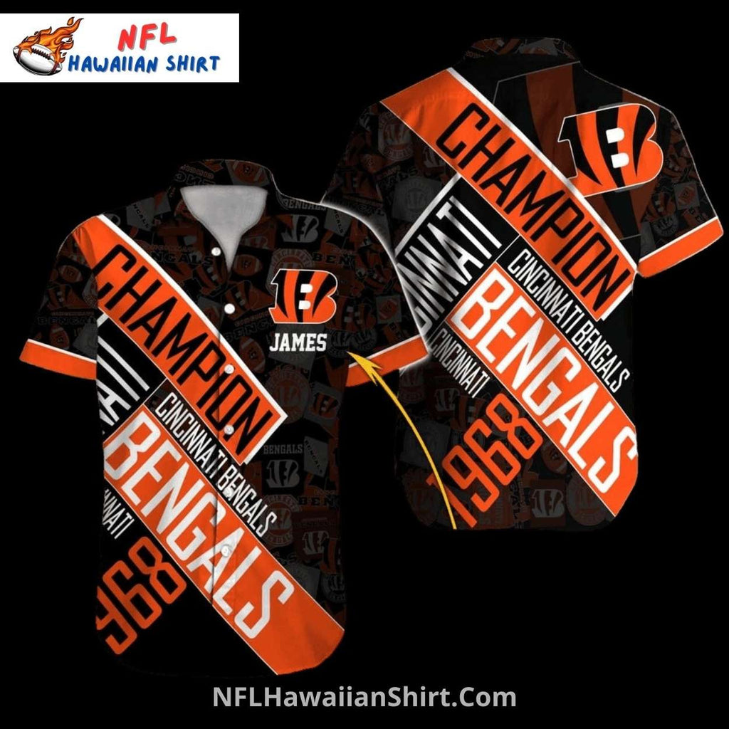 Bengals Champion Design Hawaiian Shirt with Custom Name – Typography Fan Edition