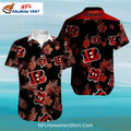 Bengals Hawaiian Shirt With Black And Red Tropical Design
