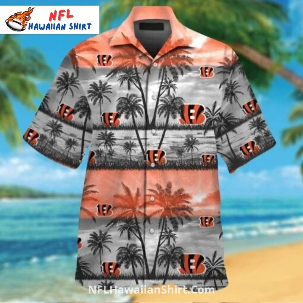 Bengals Hawaiian Shirt With Grey And Orange Palm Scene