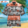 Bengals Hawaiian Shirt With Grey And Orange Palm Scene