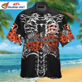 Bengals Hawaiian Shirt With Skeleton And Floral Print