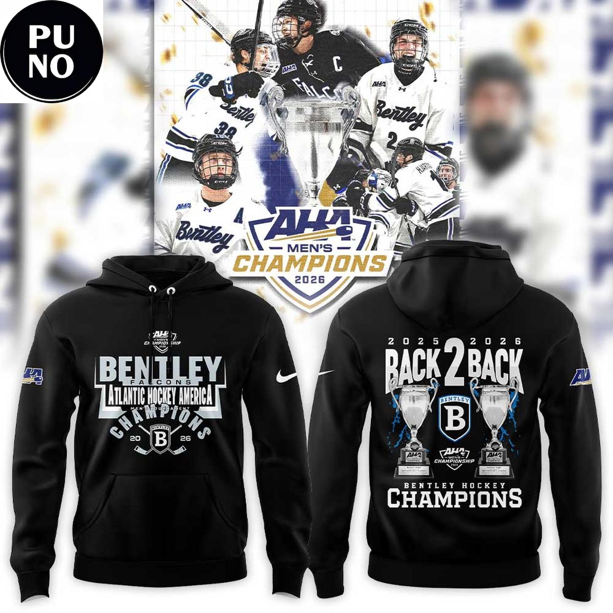 Bentley Falcons 2026 Atlantic Hockey America Champions Back 2 Back Hoodie T-Shirt