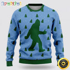 Bigfoot Sasquatch Funny Blue Pattern Ugly Christmas Sweater