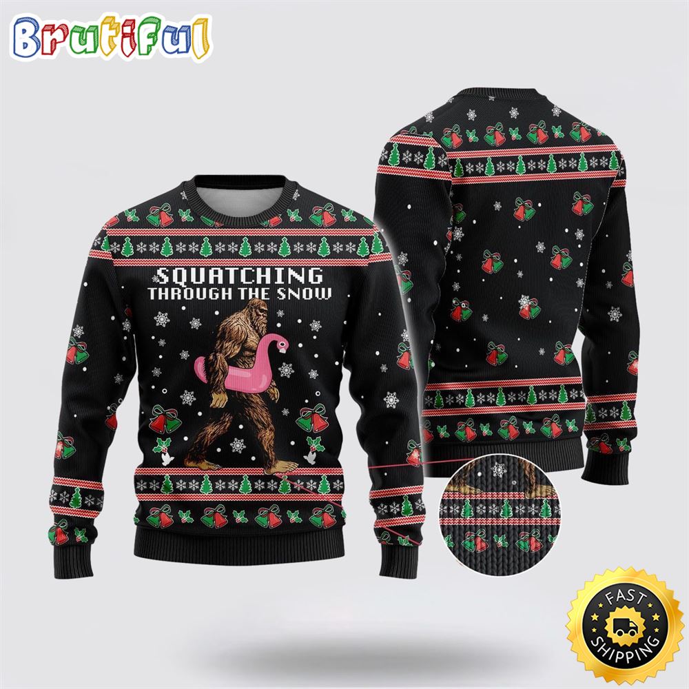 Bigfoot Snow Flamingo Ugly Chistmas Sweater