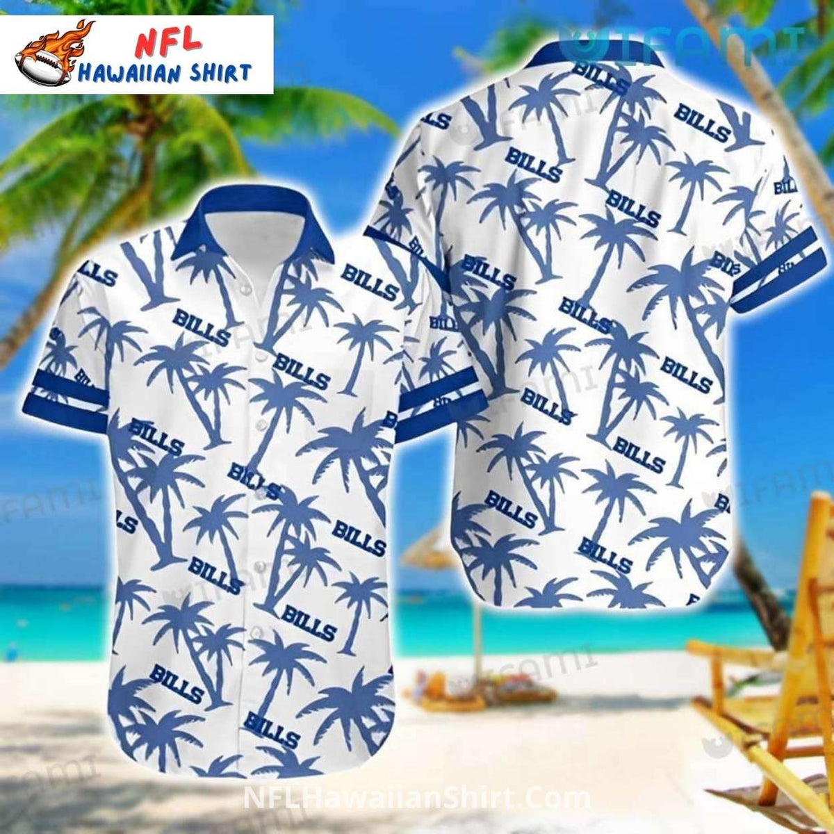 Bills Hawaiian Shirt – Bold Red, White and Blue Palm Tree Design