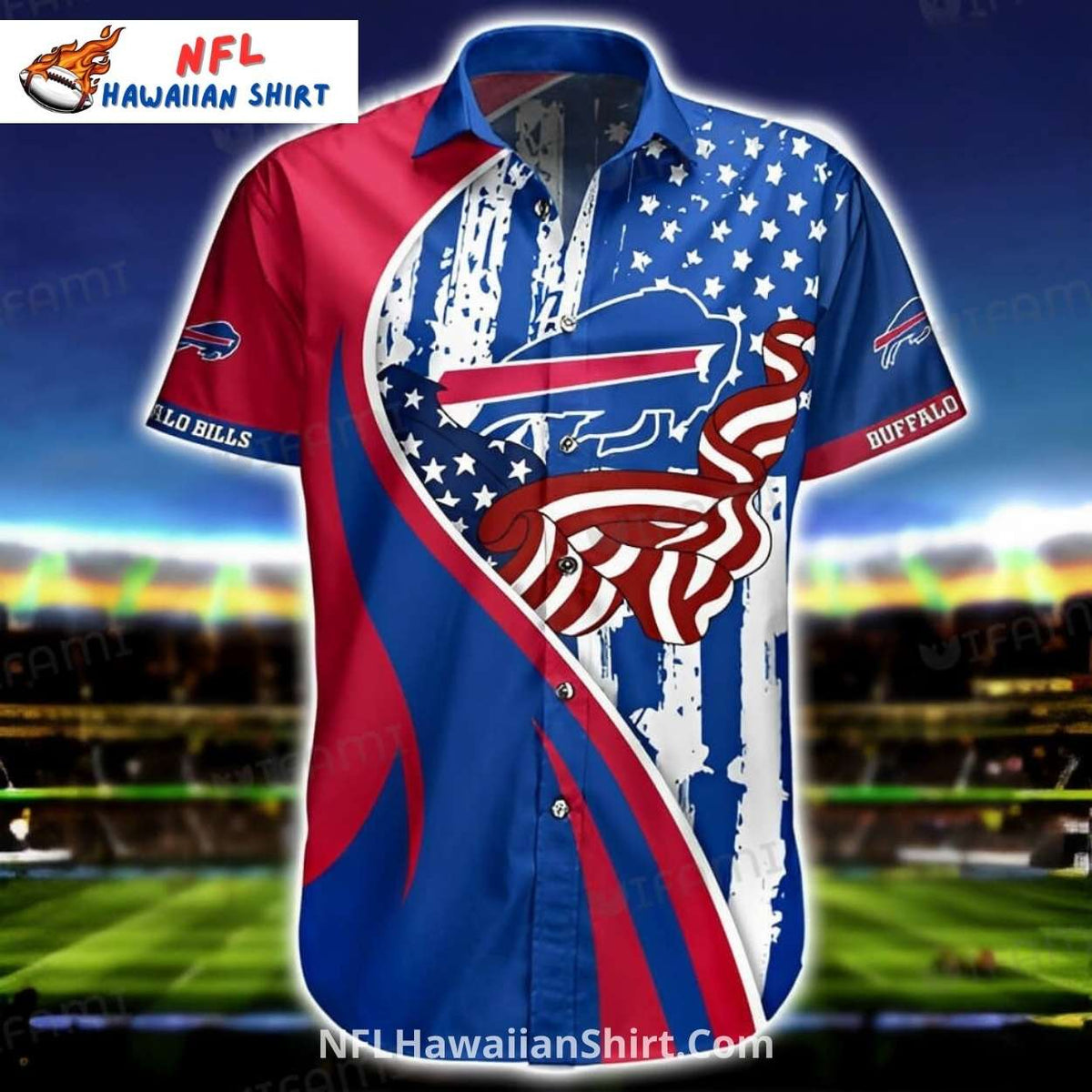 Bills Hawaiian Shirt – Red, White, And Blue Distressed Flag Design