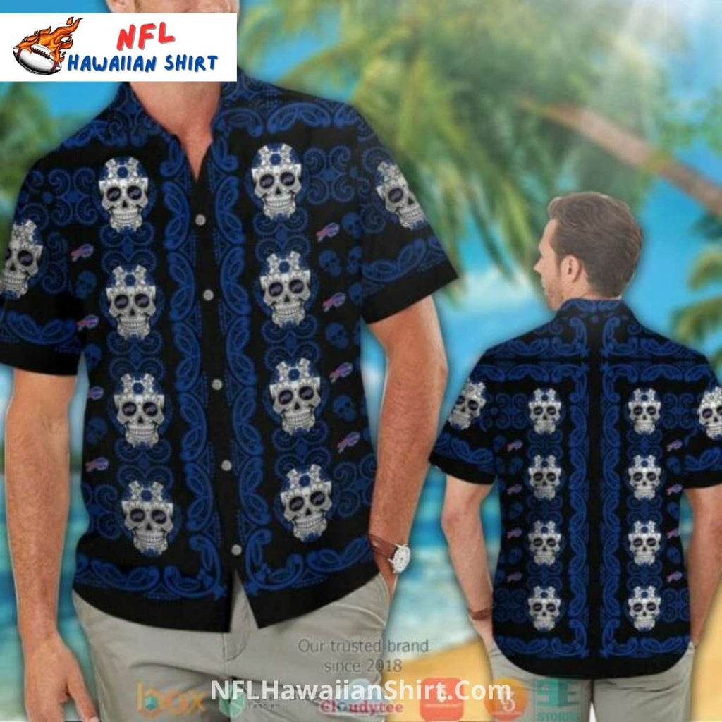 Bills Hawaiian Shirt – Skull And Blue Tribal Pattern