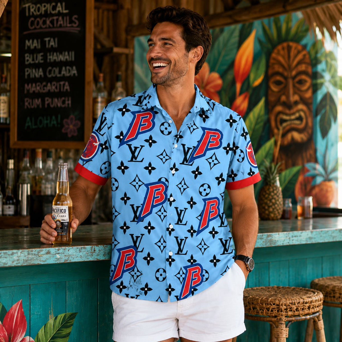 Bills Hawaiian Shirt – Luxury B Logo Design with Monogram Pattern
