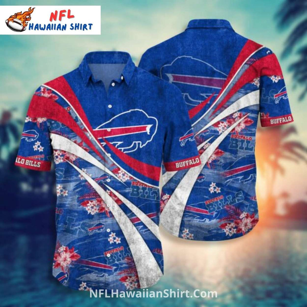 Bills Hawaiian Shirt With Bold Red And Blue Wave Design