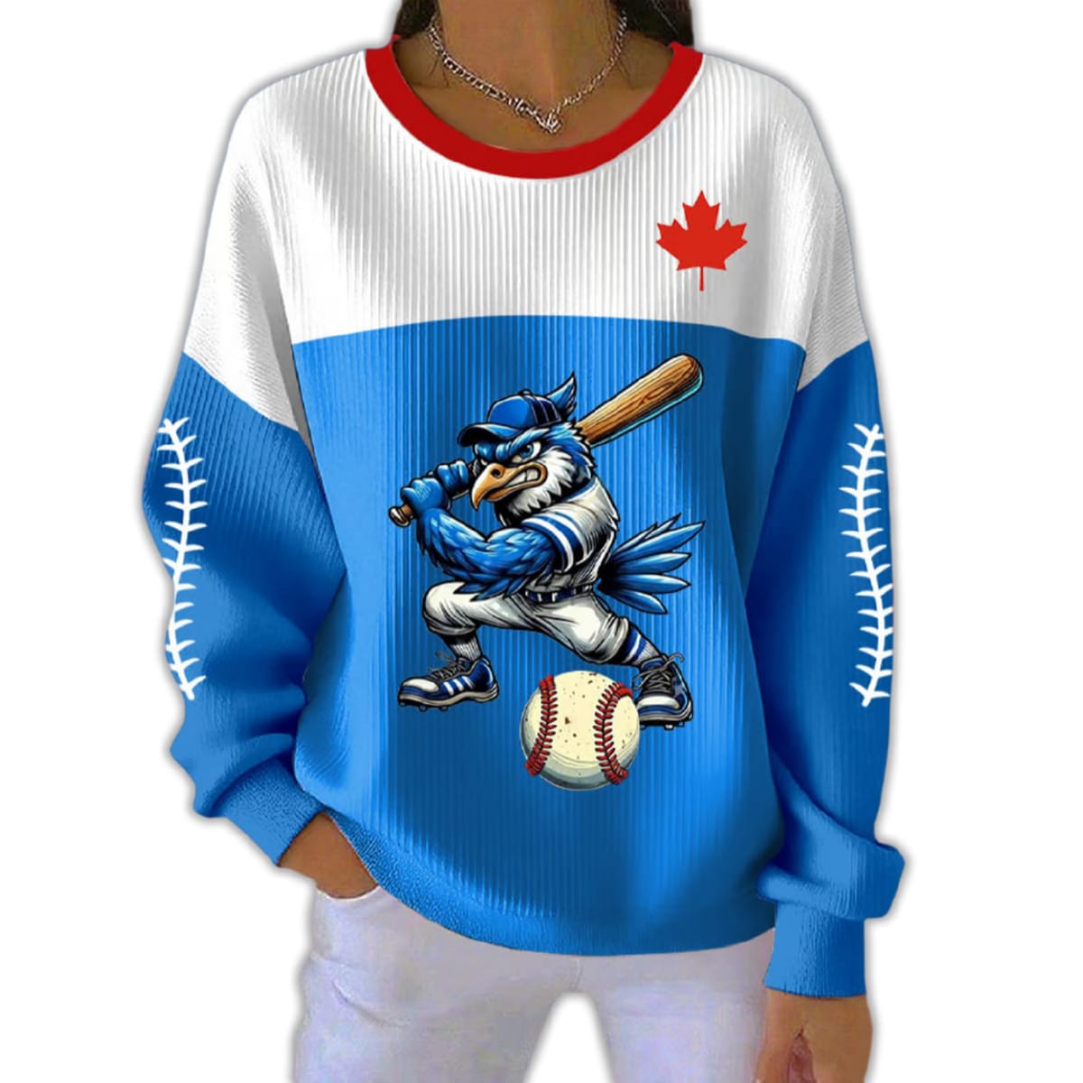 Blue Jays Canada Baseball Elastic Pit Strip Sweatshirt
