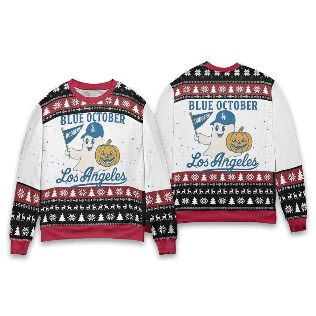Blue October Ghost Dodgers Christmas Ugly Sweater