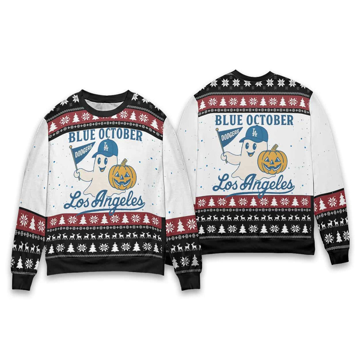 Blue October Ghost Dodgers Christmas Ugly Sweater