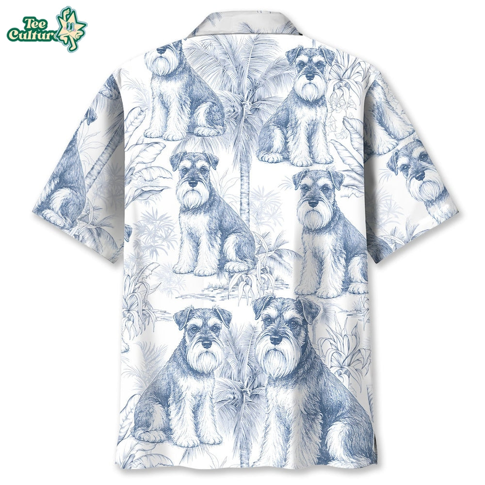 Blue and White Miniature Schnauzer Dog Pattern Hawaiian Shirt