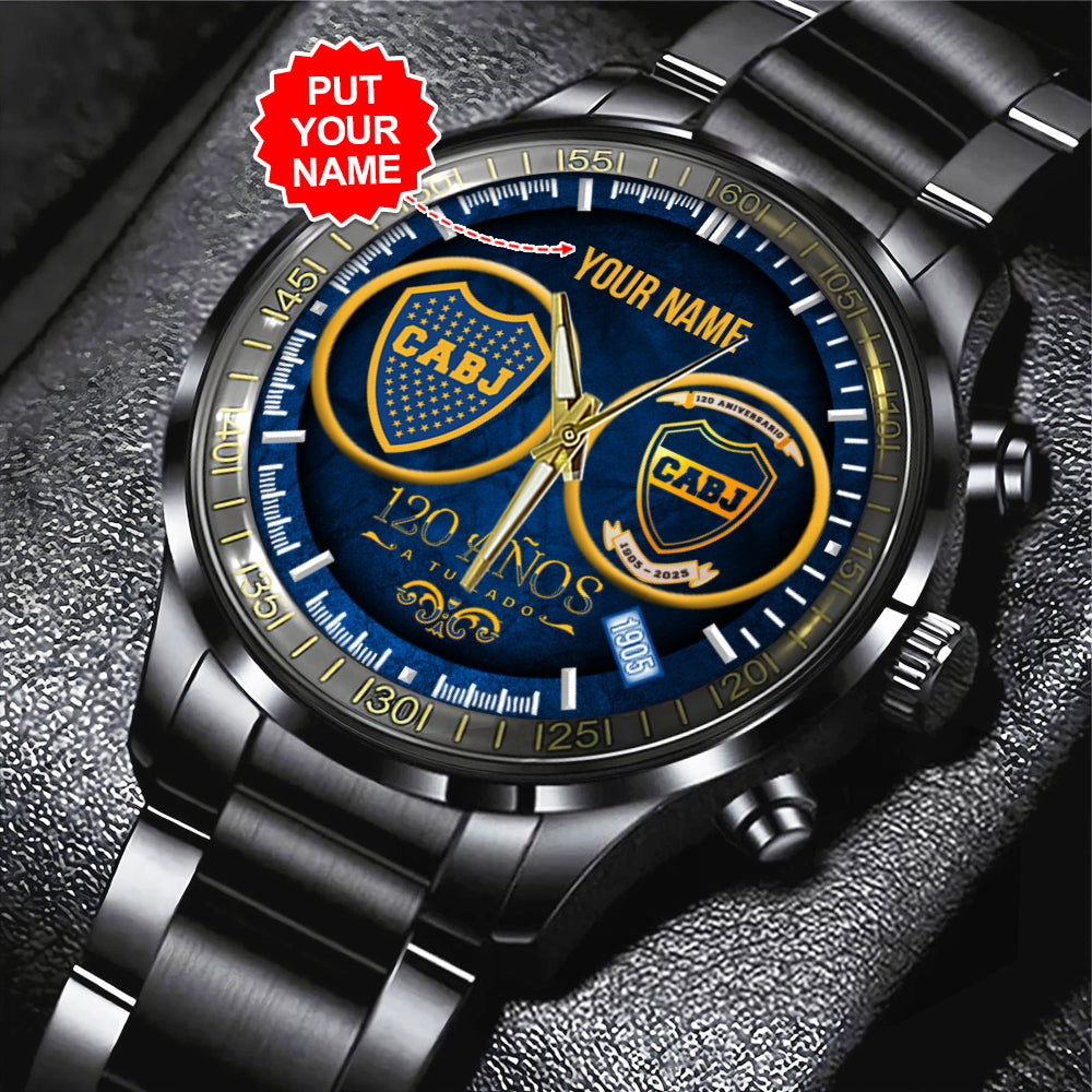 Personalized Boca Juniors 120th Anniversary 2025 Black Stainless Steel Watch - GNE4253