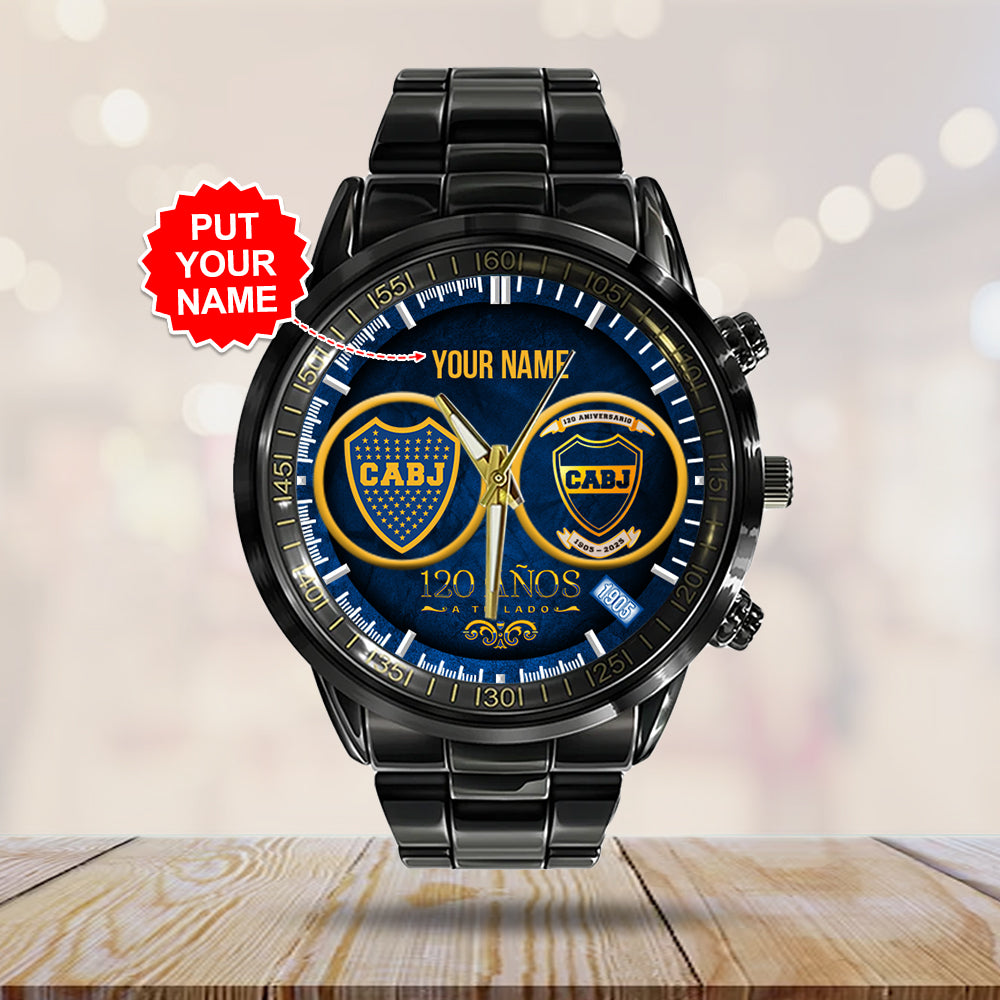 Personalized Boca Juniors 120th Anniversary 2025 Black Stainless Steel Watch - GNE4253