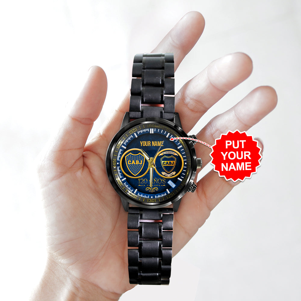 Personalized Boca Juniors 120th Anniversary 2025 Black Stainless Steel Watch - GNE4253