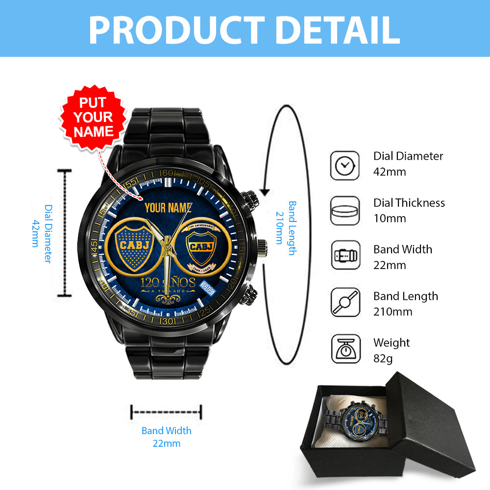 Personalized Boca Juniors 120th Anniversary 2025 Black Stainless Steel Watch - GNE4253
