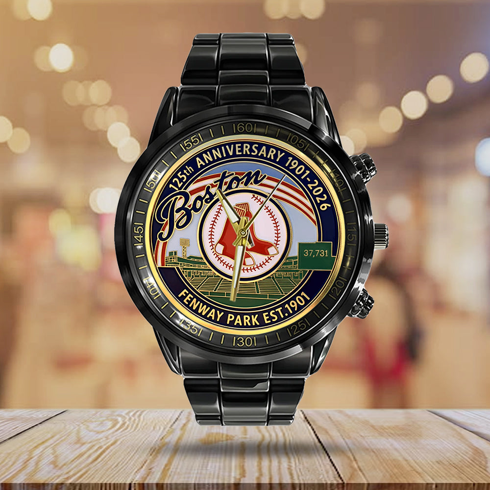 Boston Red Sox 125th Anniversary Black Stainless Steel Watch - MAITM13661
