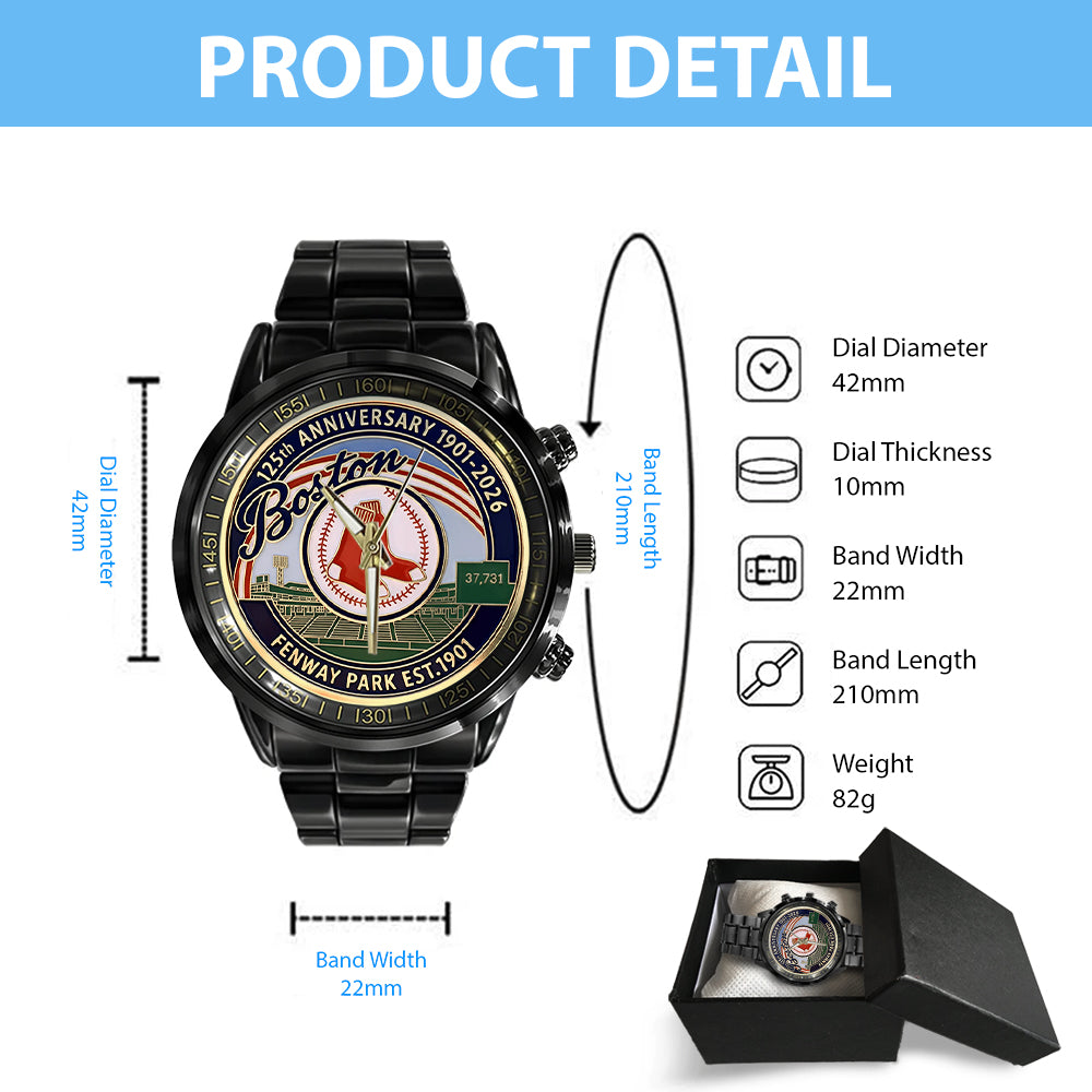 Boston Red Sox 125th Anniversary Black Stainless Steel Watch - MAITM13661