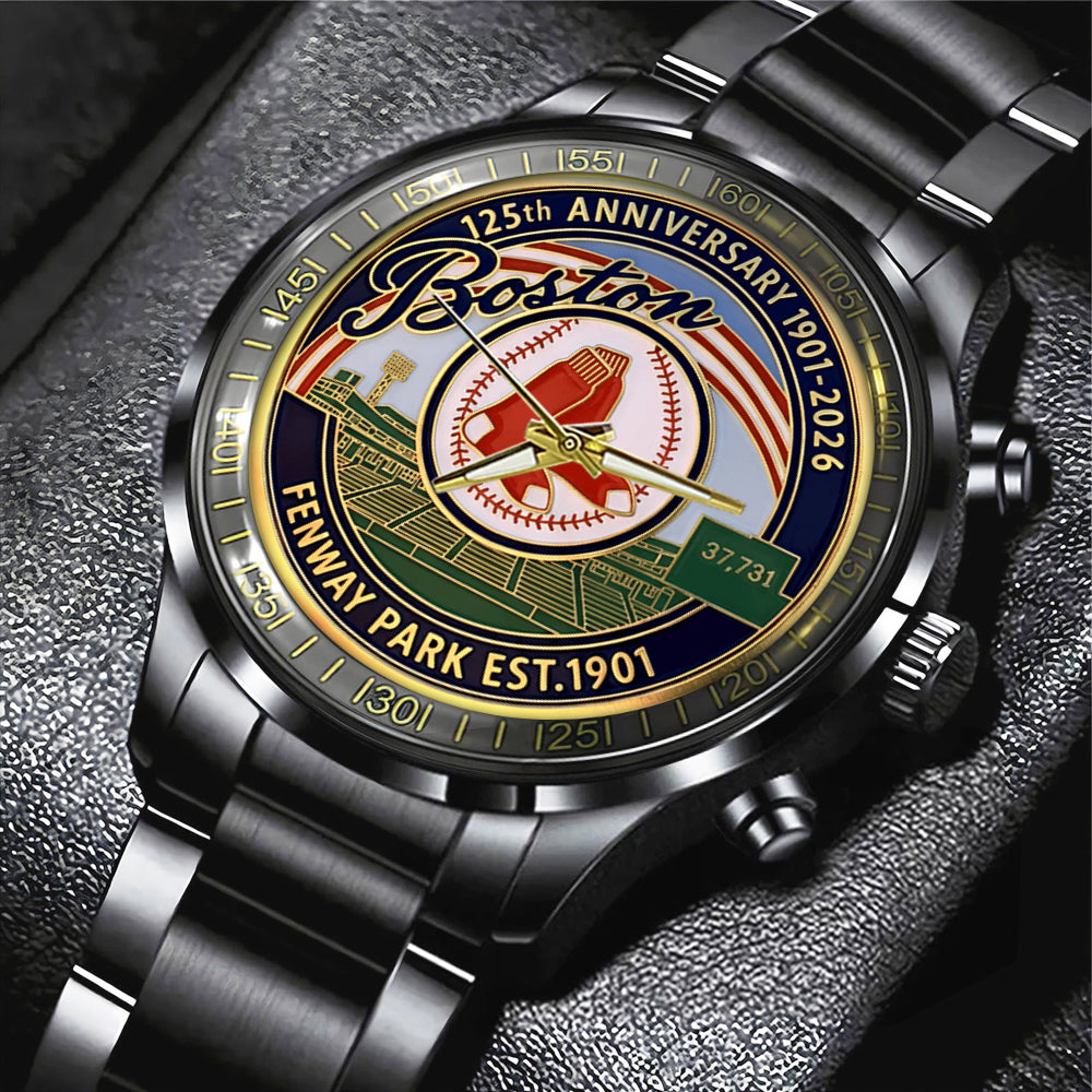 Boston Red Sox 125th Anniversary Black Stainless Steel Watch - MAITM13661